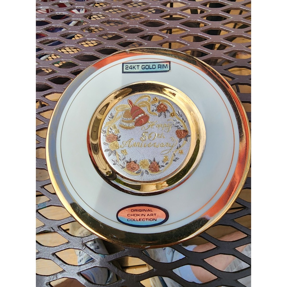 The Art Of Chokin 24kt Gold Edge Japan Decorative Happy 50th Anniversary‎ Plate